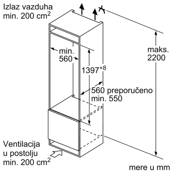 Bosch, Ugradni frižider 140 x 56 cm Fiksna šarka - Image 6